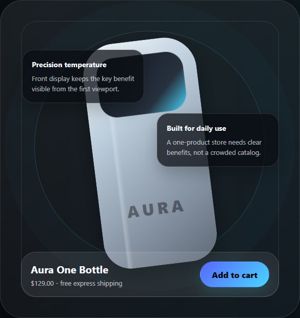 Aura One product presentation with benefit callouts and buy card